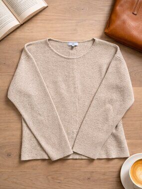 Cashmere Wool Blend Sweater Women’s Medium Oatmeal Textured Knit Lightweight Lux